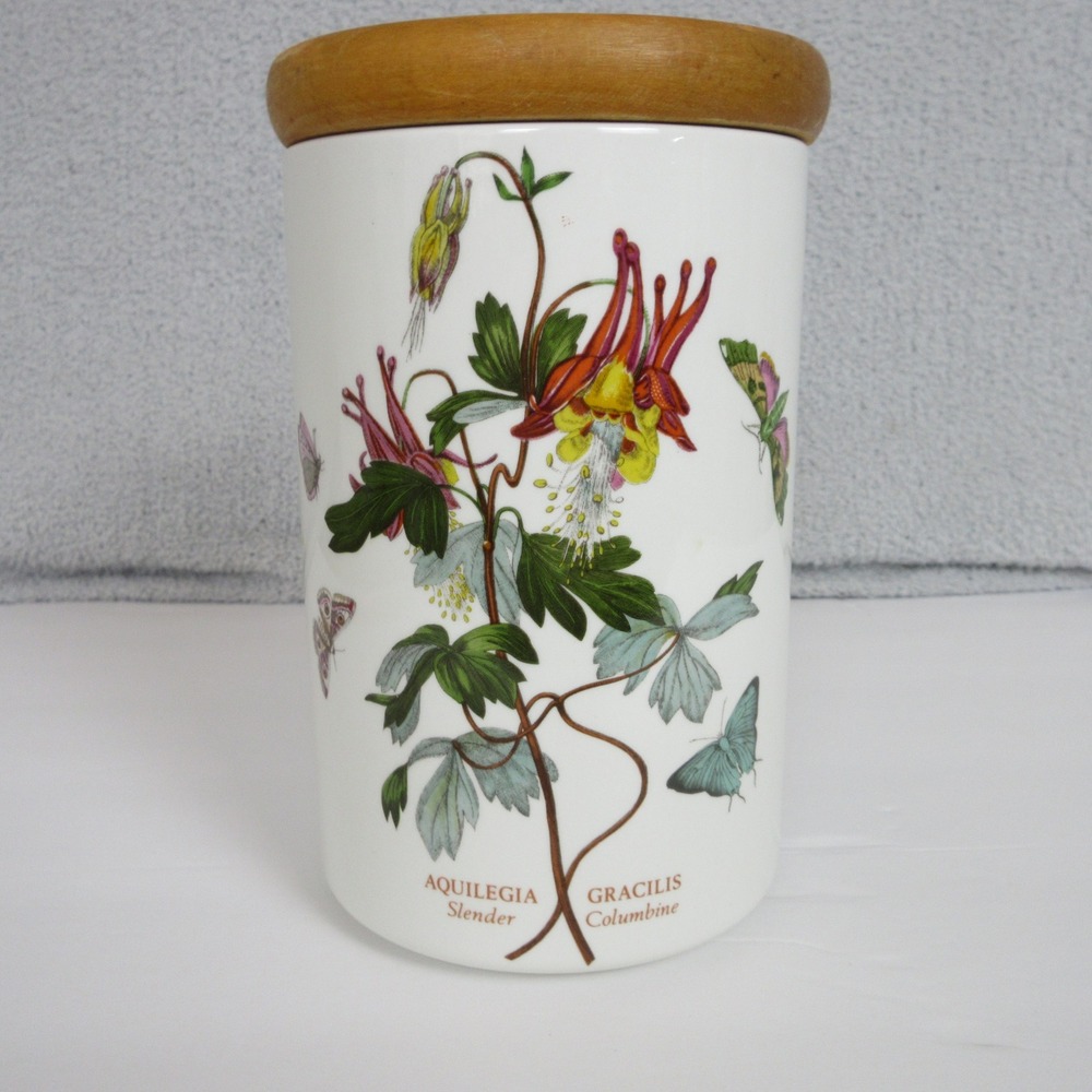 Portmeirion Botanic Garden Aquilegia Gracilis Canister with Wood Lid 6in England